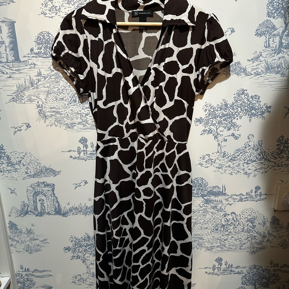 INC International Concepts Black and White Giraffe Print Midi Dress